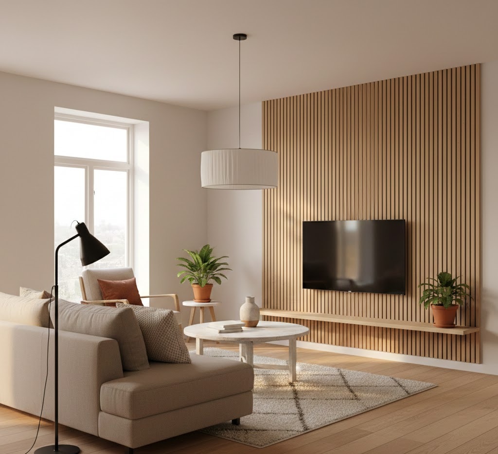 1. Wall Panel Kayu Minimalis Hangat