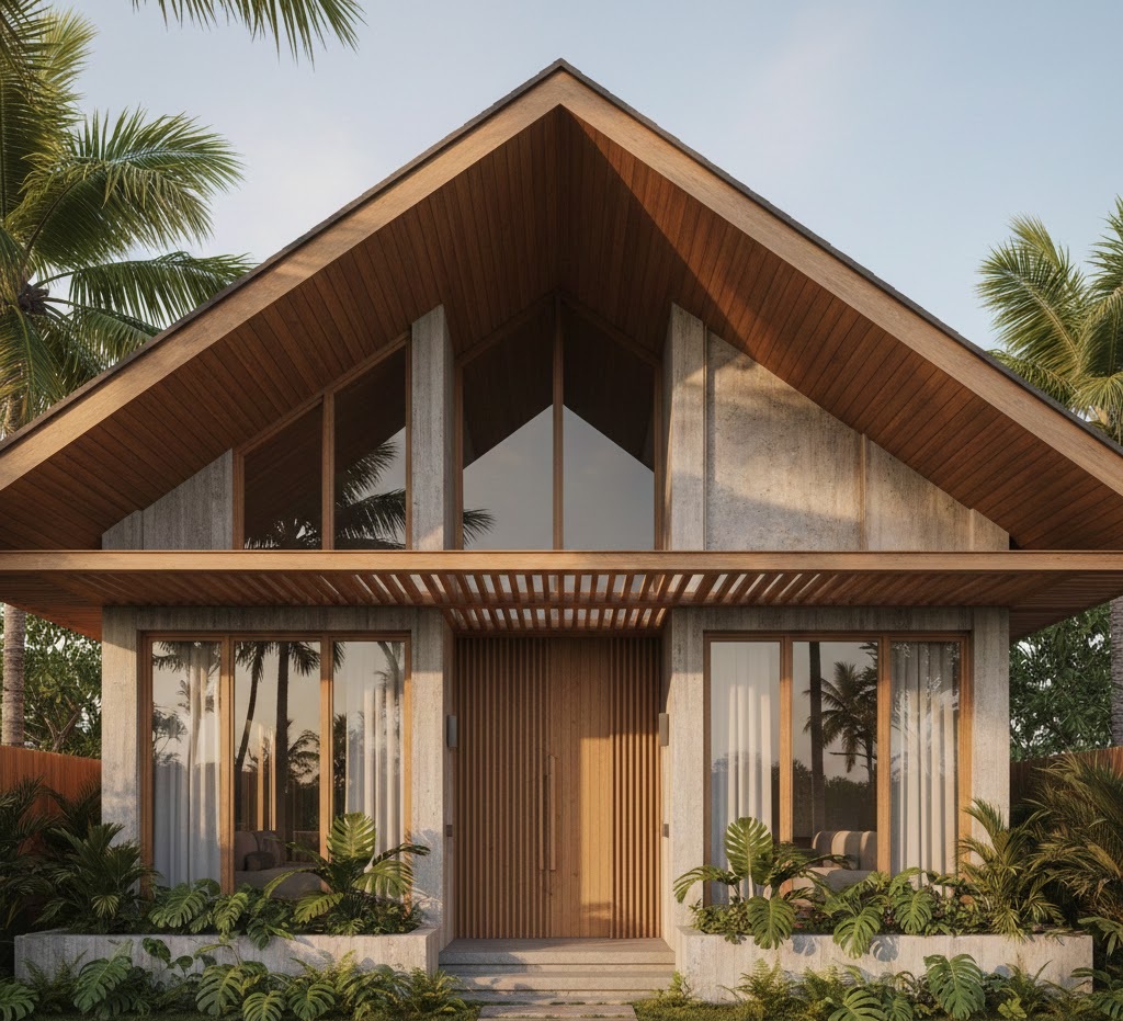 2. Fasad Natural dengan Dominasi Material Kayu