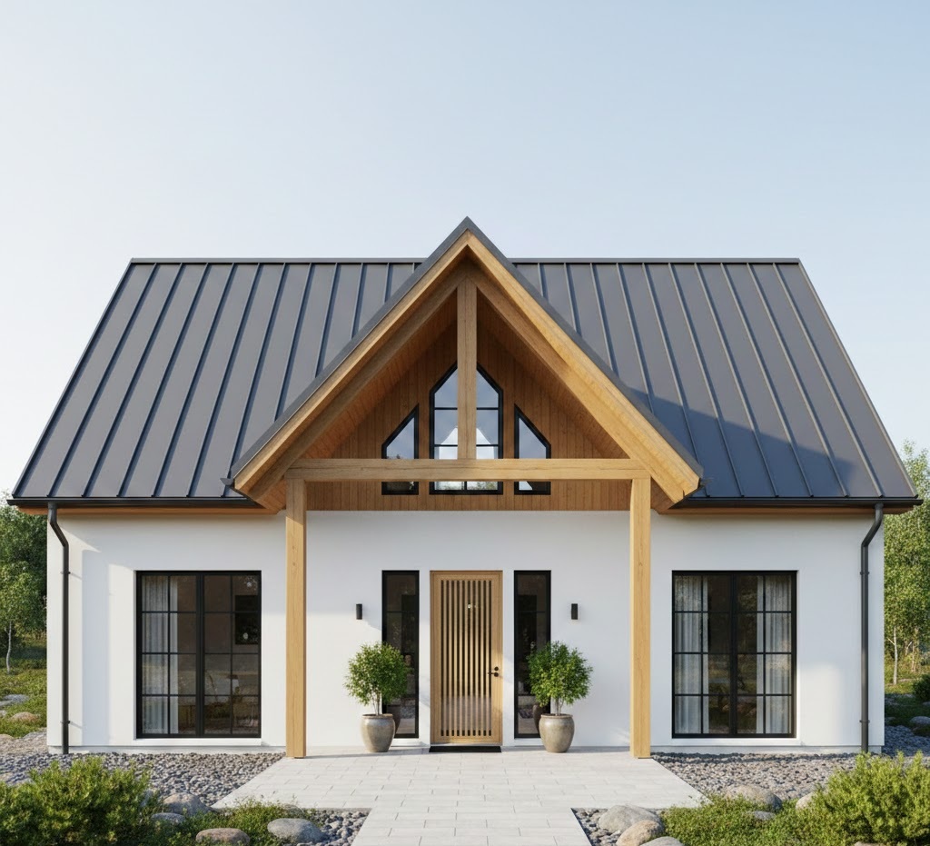 4. Fasad Skandinavia yang Cerah dan Ringan