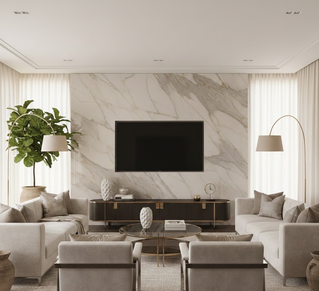 4. Panel Marmer atau Motif Batu