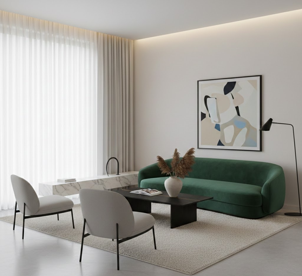 4. Ruang Tamu Minimalis dengan Furnitur Statement