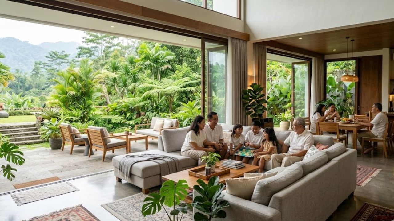 Tata Letak Semi-Outdoor Terhubung Teras