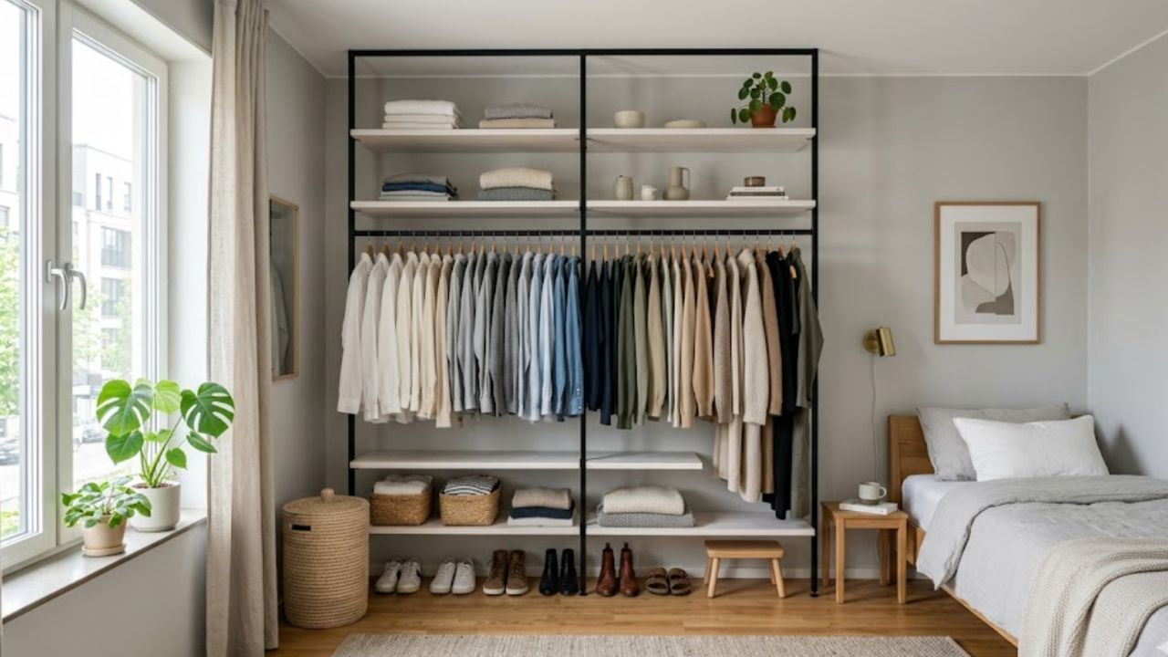 1. Konsep Open Wardrobe untuk Efek Lega