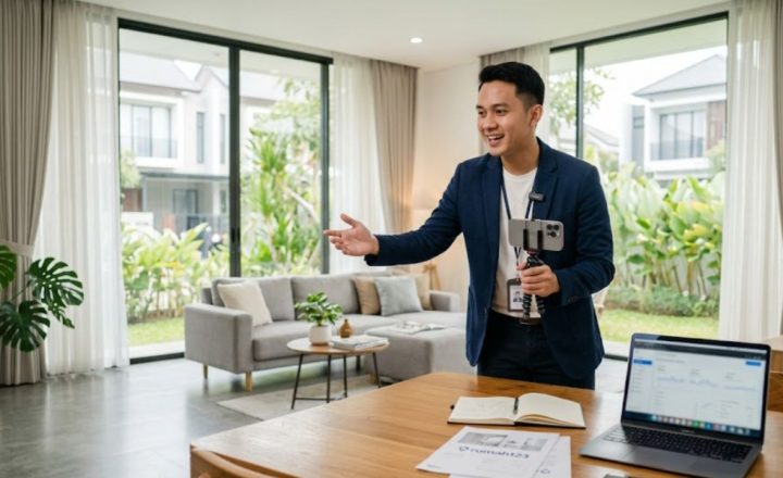 Agen properti sedang melakukan personal branding di media sosial