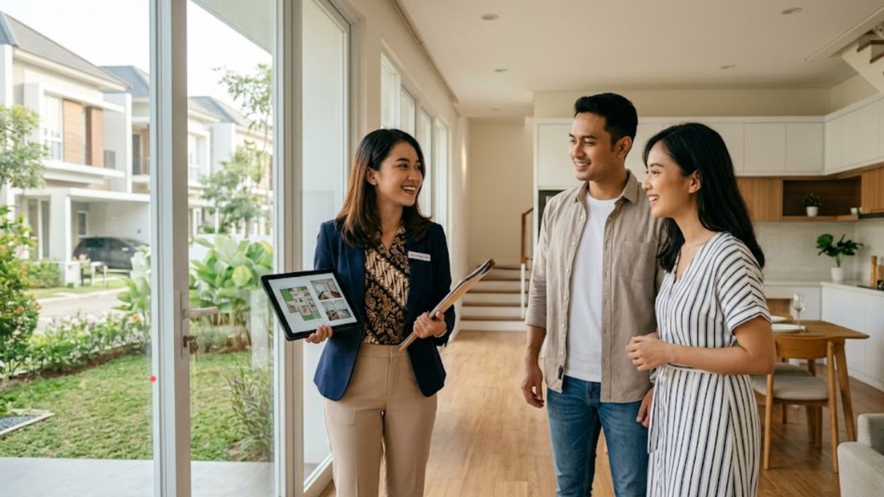Seorang agen properti tengah memandu calon pembeli