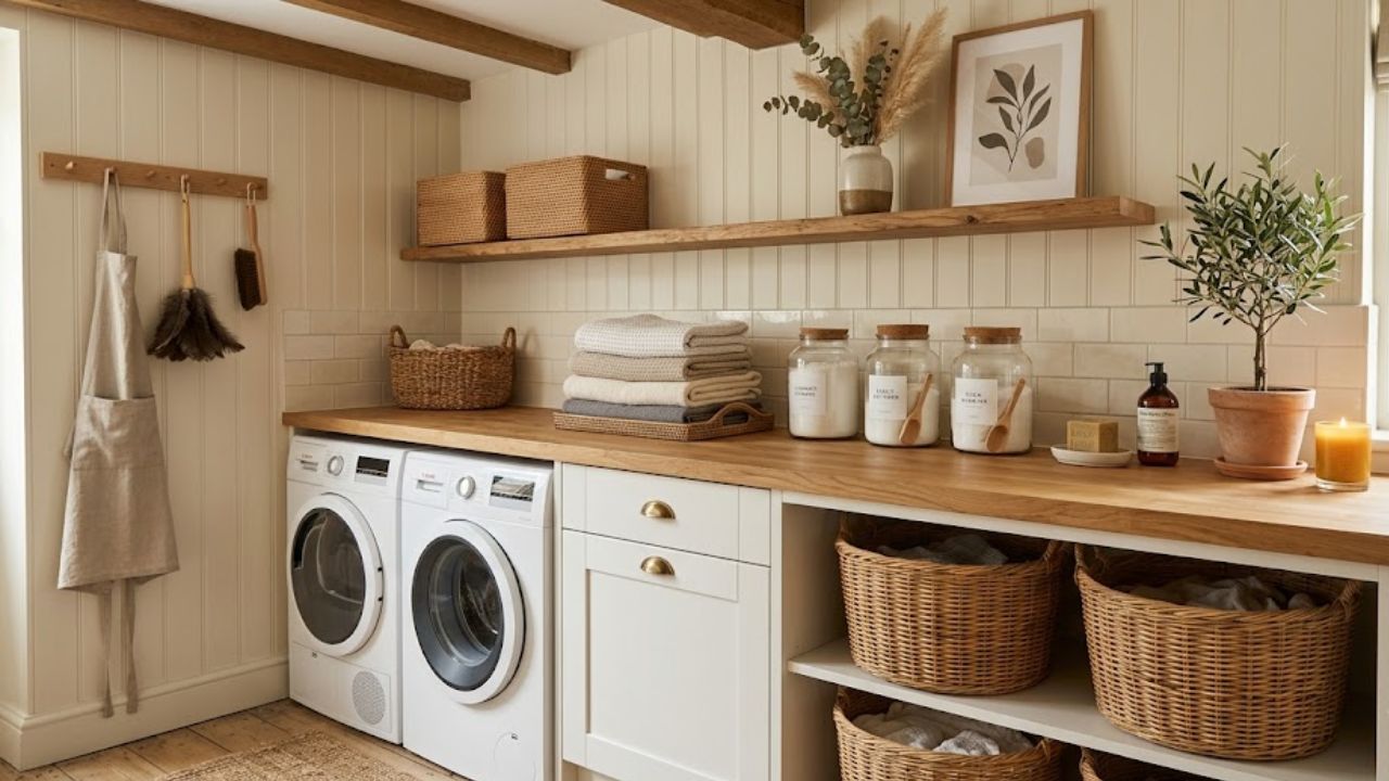 5. Sentuhan Estetik dengan Storage Rotan dan Kayu