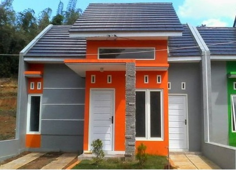 the colors of the house are orange and gray