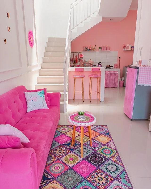 Unique pink minimalist family room 4x3