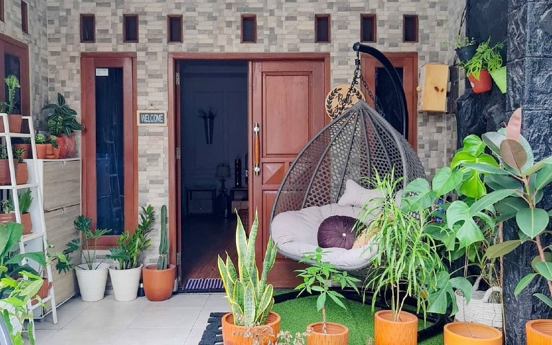 Beautiful unique terrace with ornamental plants