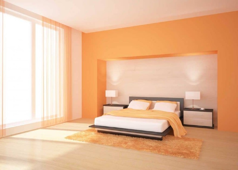 romantic room with orange paint color