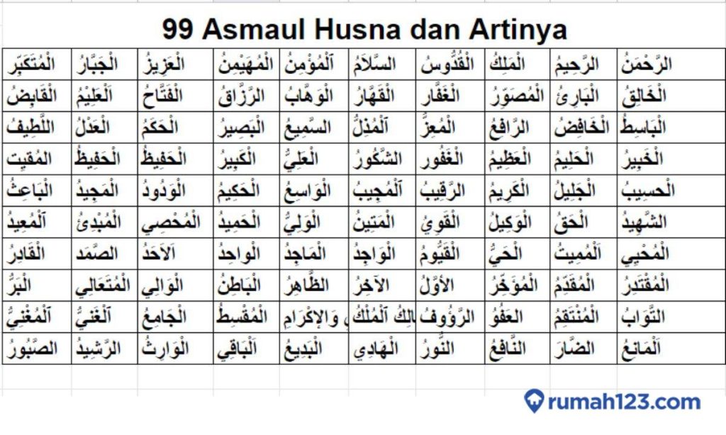 99 Asmaul Husna dan Artinya Disertai Penjelasan Lengkap