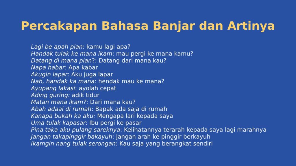 175 Bahasa Banjar dan Artinya dalam Percakapan Seharihari