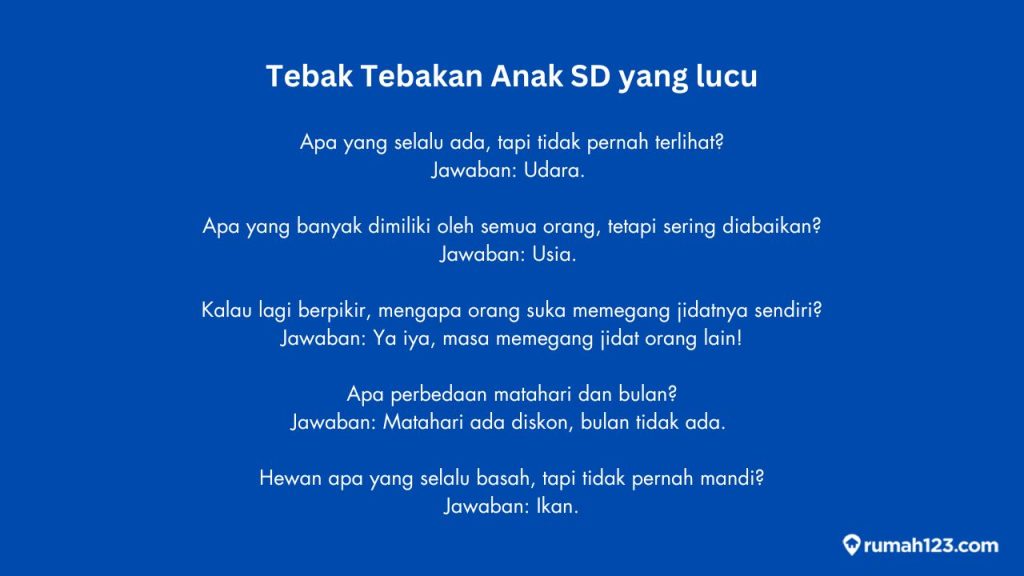 70 Tebak Tebakan Anak SD yang Lucu dan Jawabannya, Bikin Ngakak!