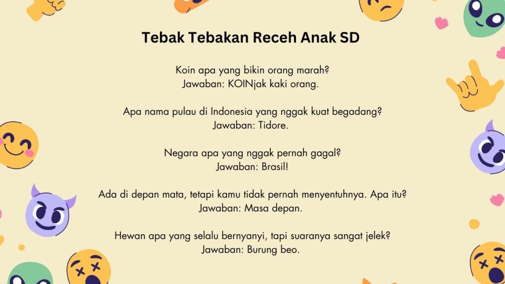 70 Tebak Tebakan Anak SD yang Lucu dan Jawabannya, Bikin Ngakak!