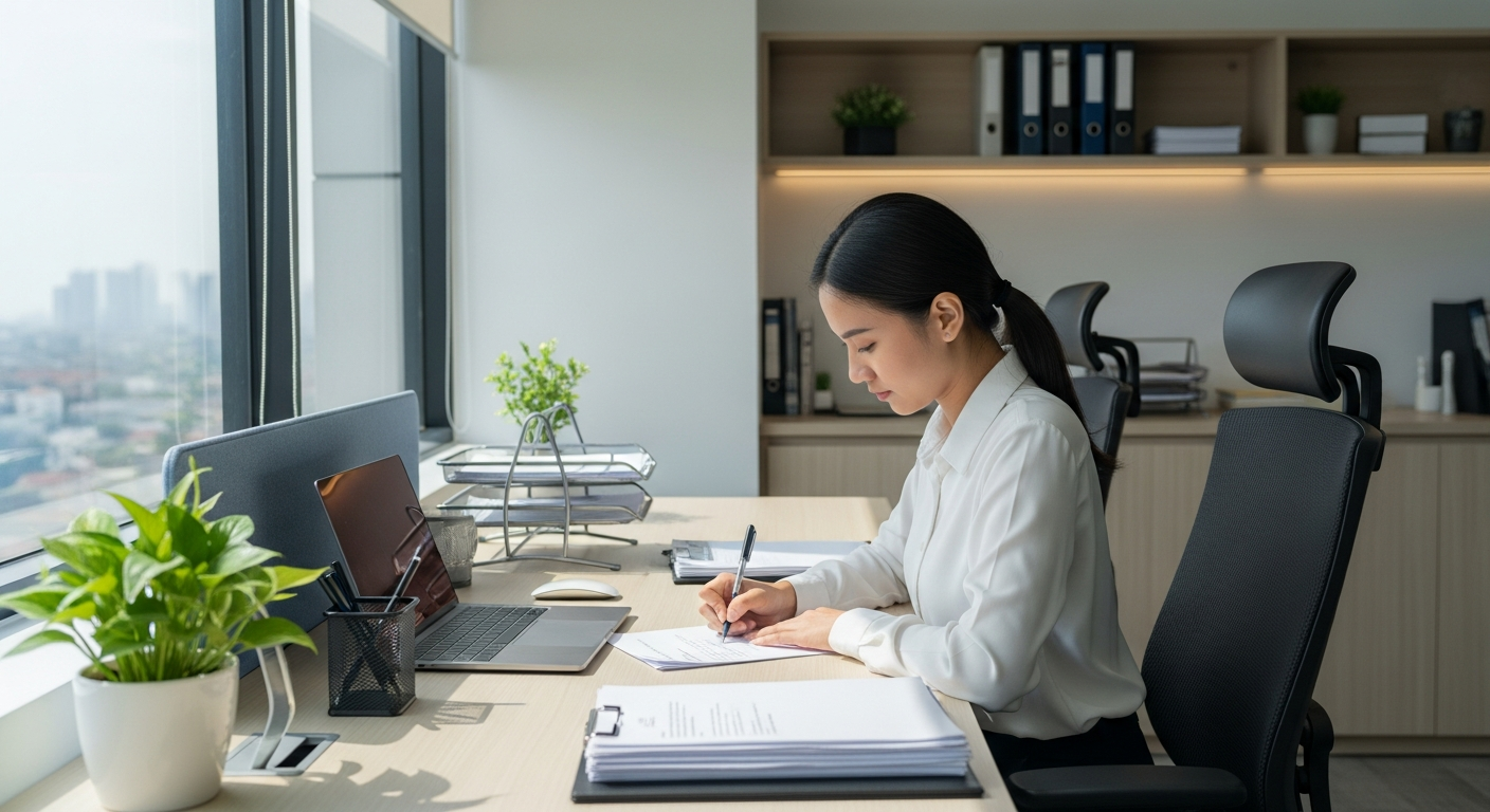 Karyawan sedang membuat surat cuti kerja