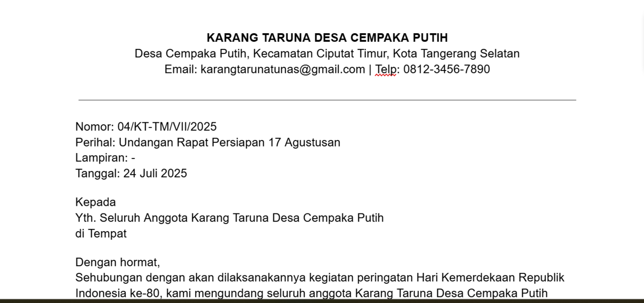 contoh undangan rapat karang taruna