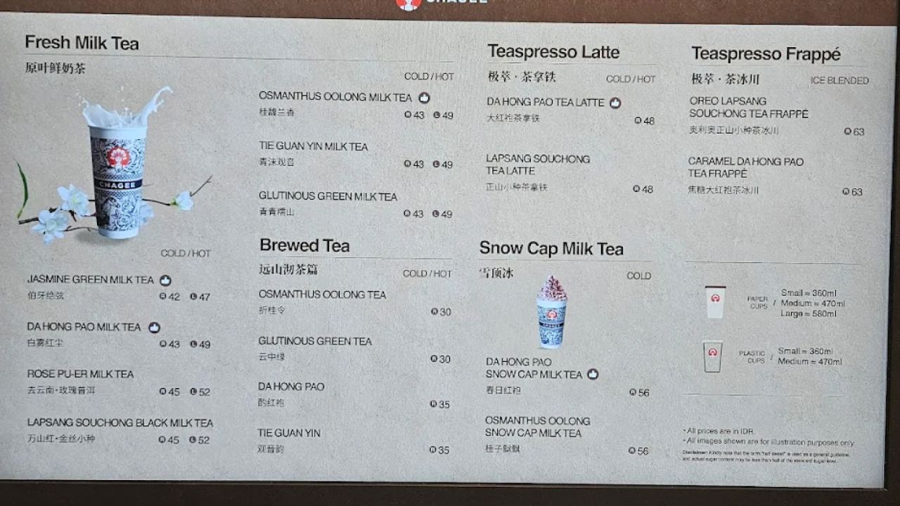 Daftar Menu Chagee Indonesia Terbaru 2025