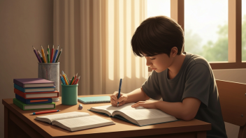 Anak sekolah sedang mengerjakan tugas