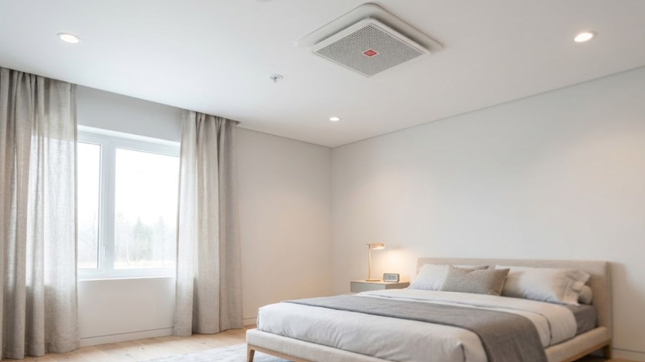Exhaust fan KDK 24CDQLA ketika digunakan di kamar tidur minimalis