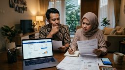 Pasangan muda sedang menghitung cicilan KPR setelah BI Rate naik